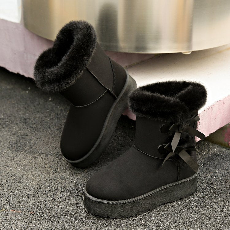 Women's Bow Retro Birkenstock Fleece Lined Thickened Ankle Boots