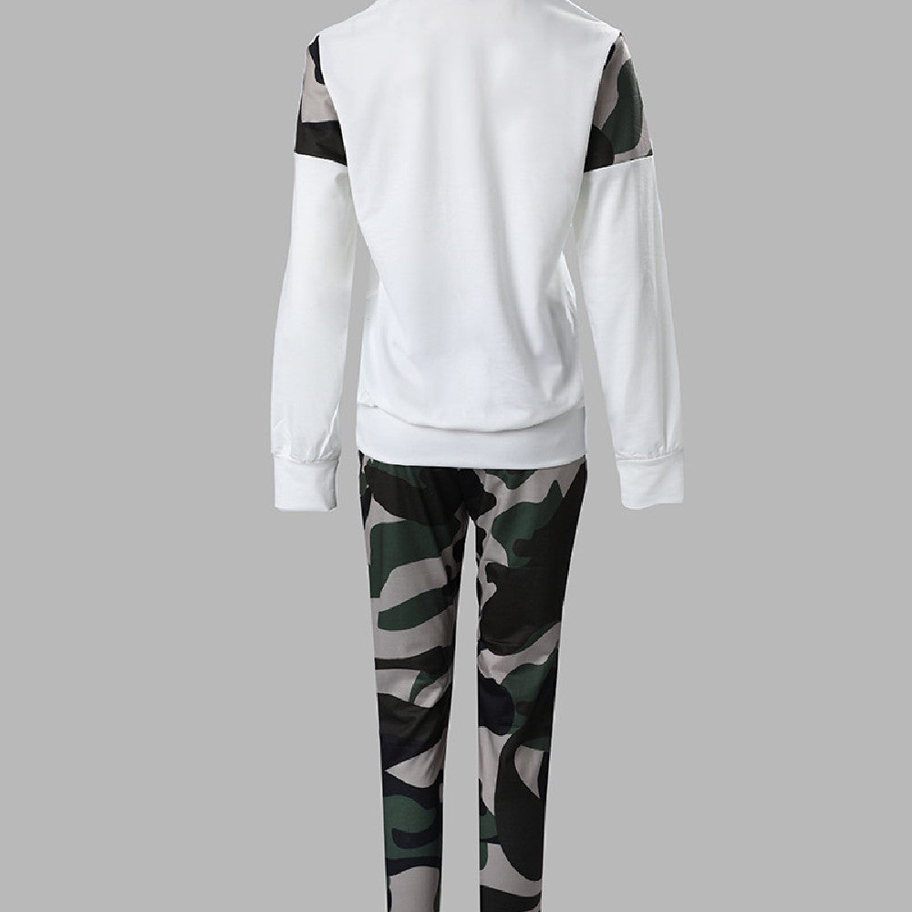 Fashion Camo Print Top Suit