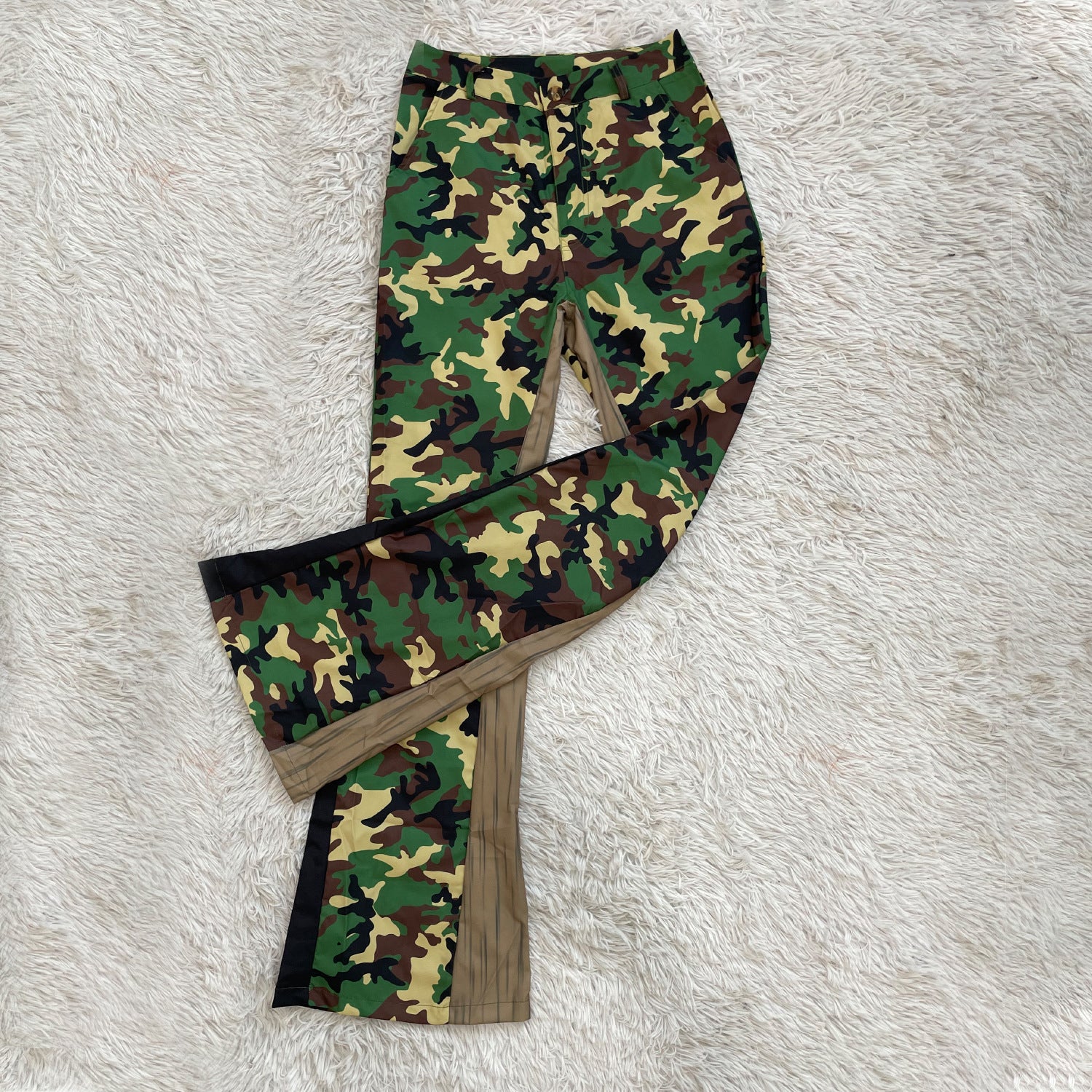 European And American Camo Stitching Flared Pants