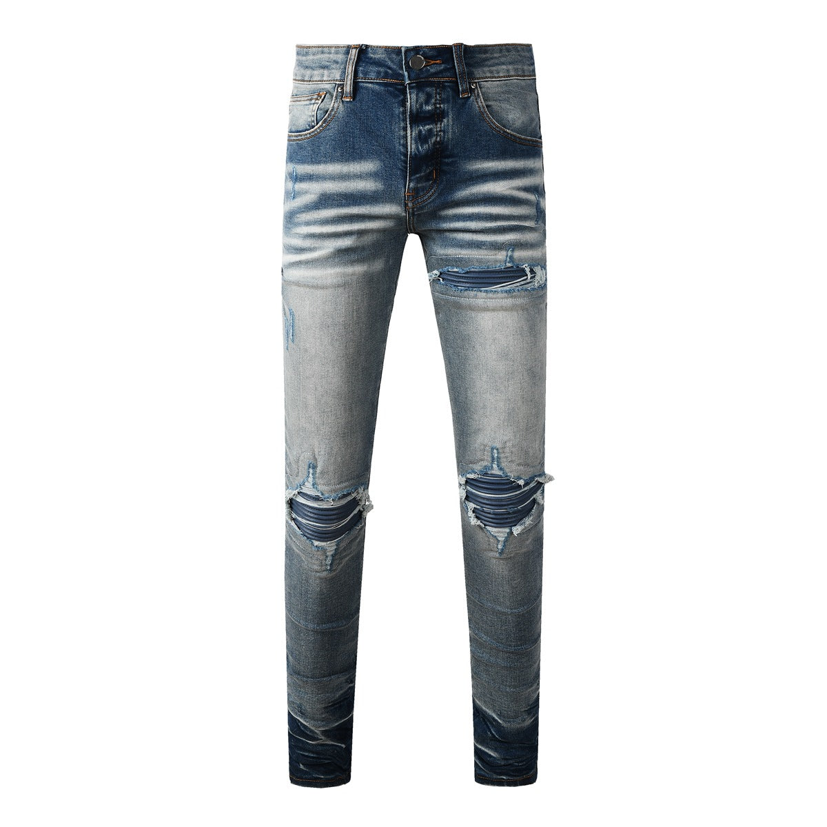 Mens Slim-Fit Denim Jeans With Ripped Patches