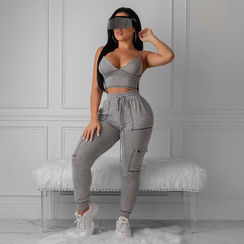 V-neck low-cut sports fitness suit