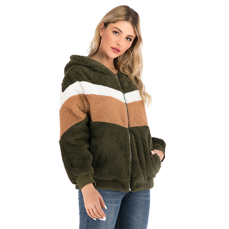 Long sleeve spliced fur coat