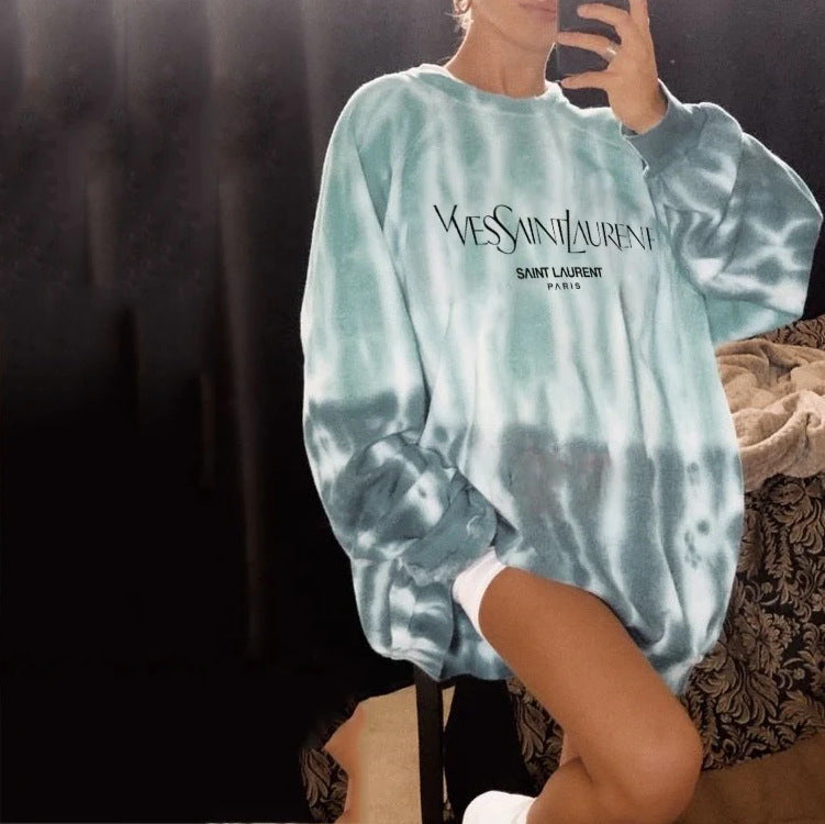 Women's Loose Tie-Dye Printed Hooded Sweatshirt
