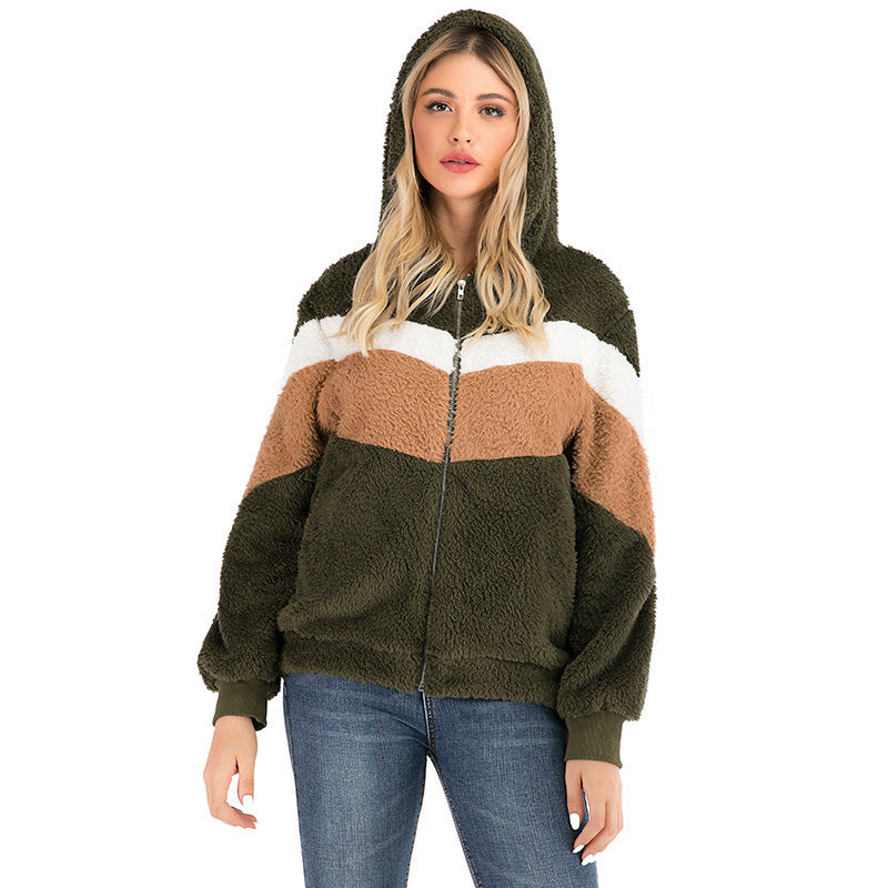 Long sleeve spliced fur coat