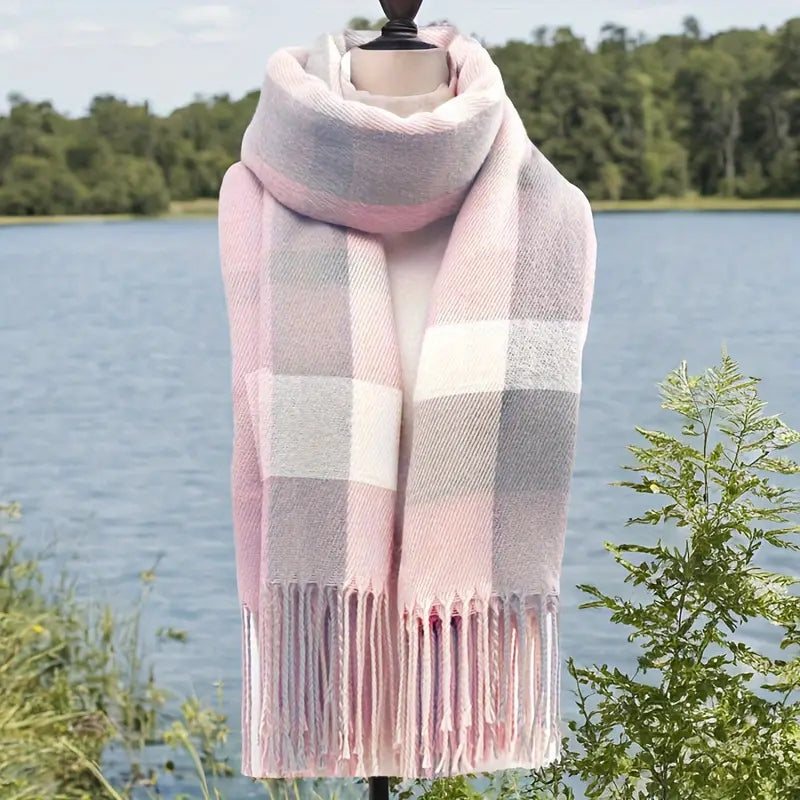 Couple Winter Scarf - Thick Warm Polyester Tassel Shawl Wrap, 180x70cm Unisex Scarves For Women & Men, Christmas Thanksgiving Gift