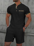 Men's Waffle Zipper Solid Color Polo Collar Short Sleeve Suit