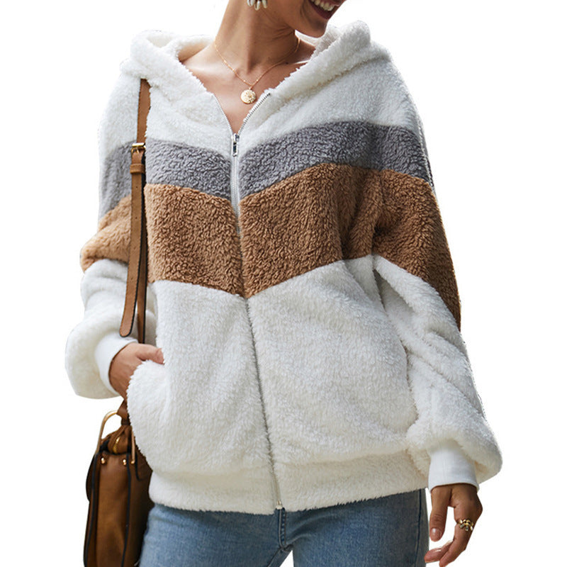 Long sleeve spliced fur coat