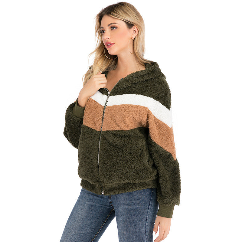 Long sleeve spliced fur coat