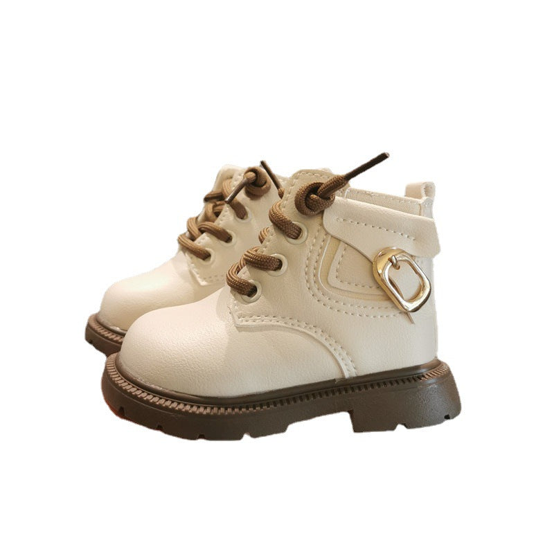 Winter Fleece-Lined Thickened Leather Ankle Boots For Kids