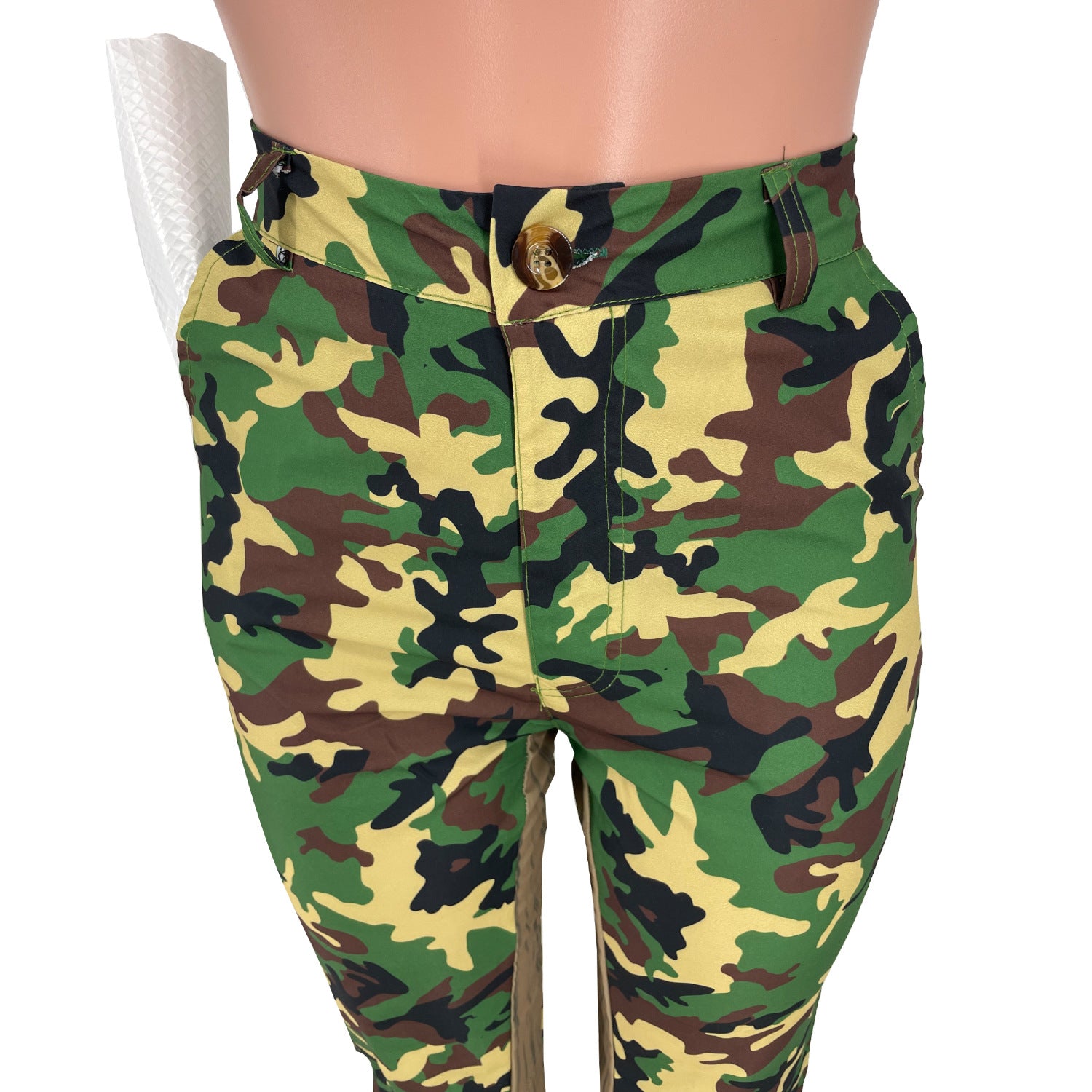 European And American Camo Stitching Flared Pants