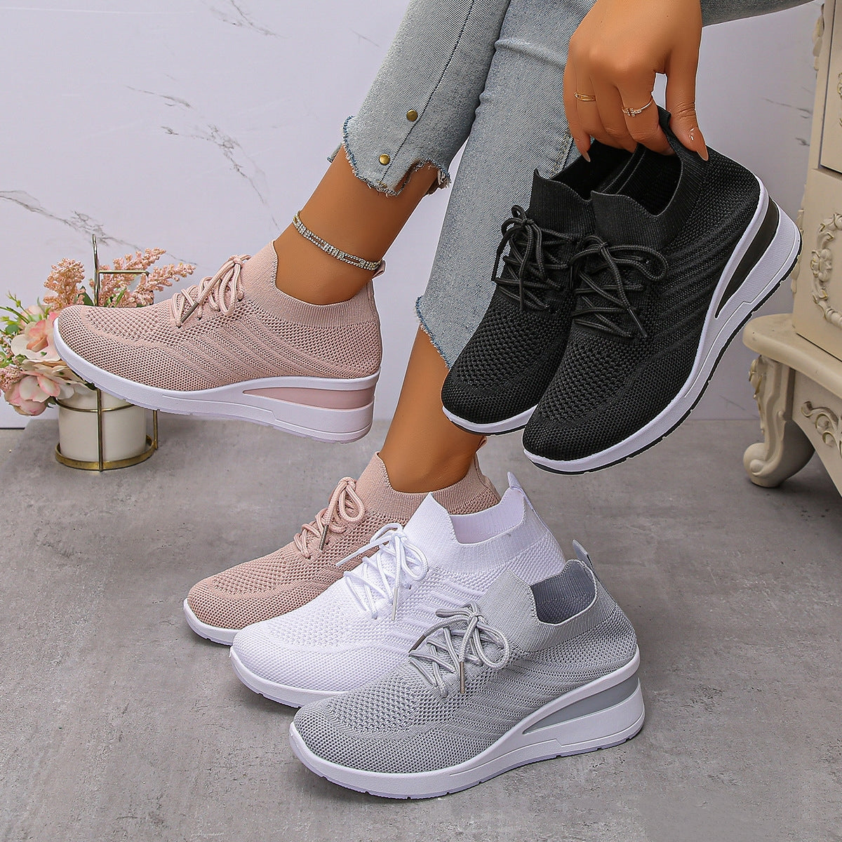Knitted Breathable Multi-colored Slip-on Casual All-match Flyknit Sneakers