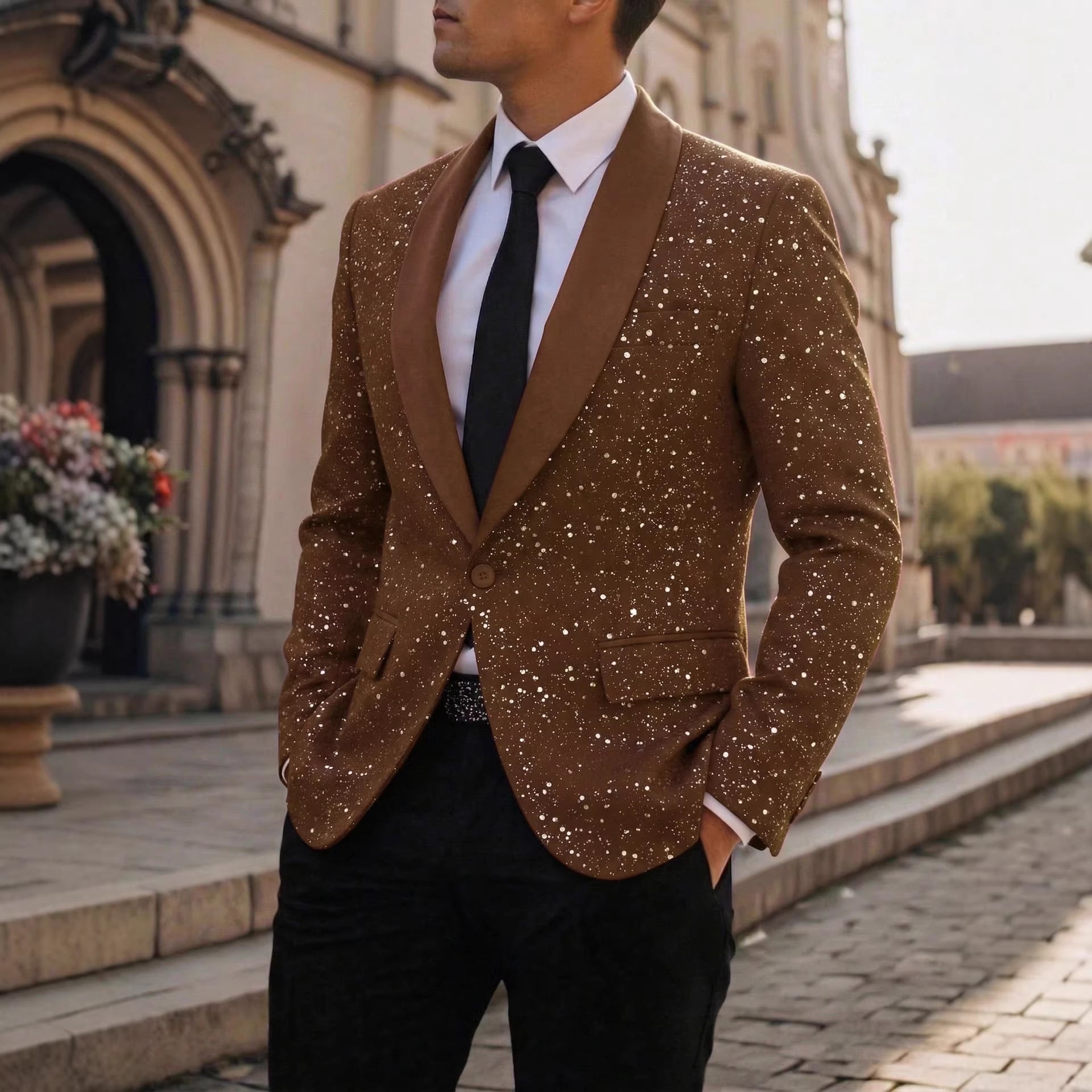 Men's Suit Casual Shiny Banquet Party Outerwear