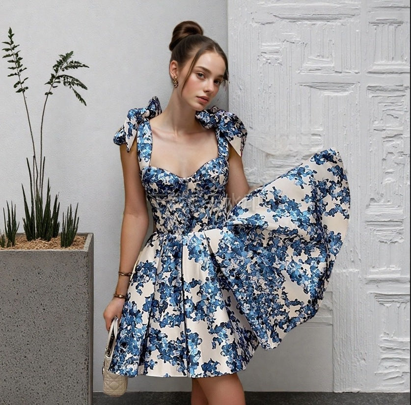 Organza Ethereal Short Elegant Printed Dress
