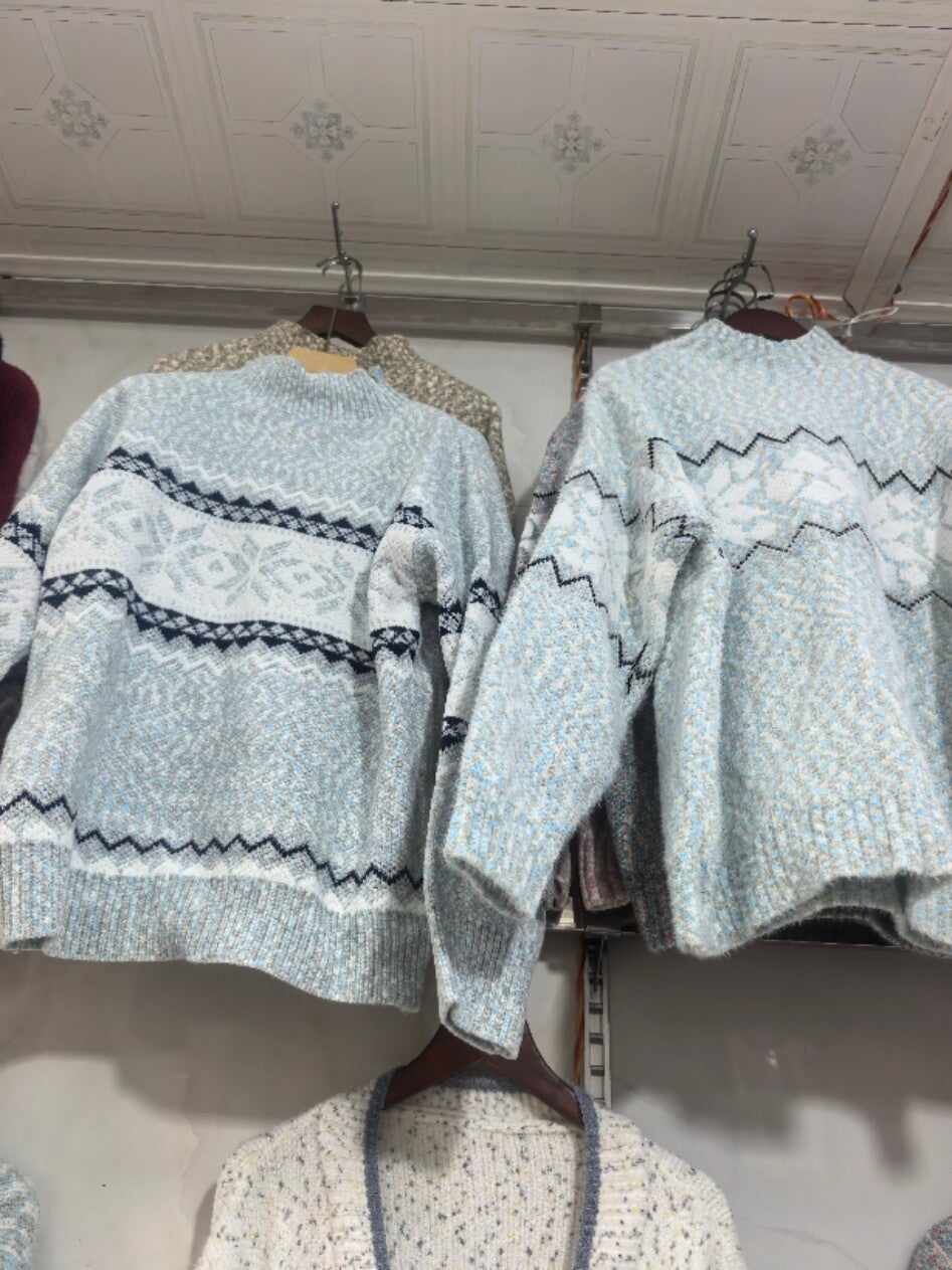Winter Snowflake Sweater Fashion Half Turtleneck Pullover Knitted Tops Women's Christmas Clothing