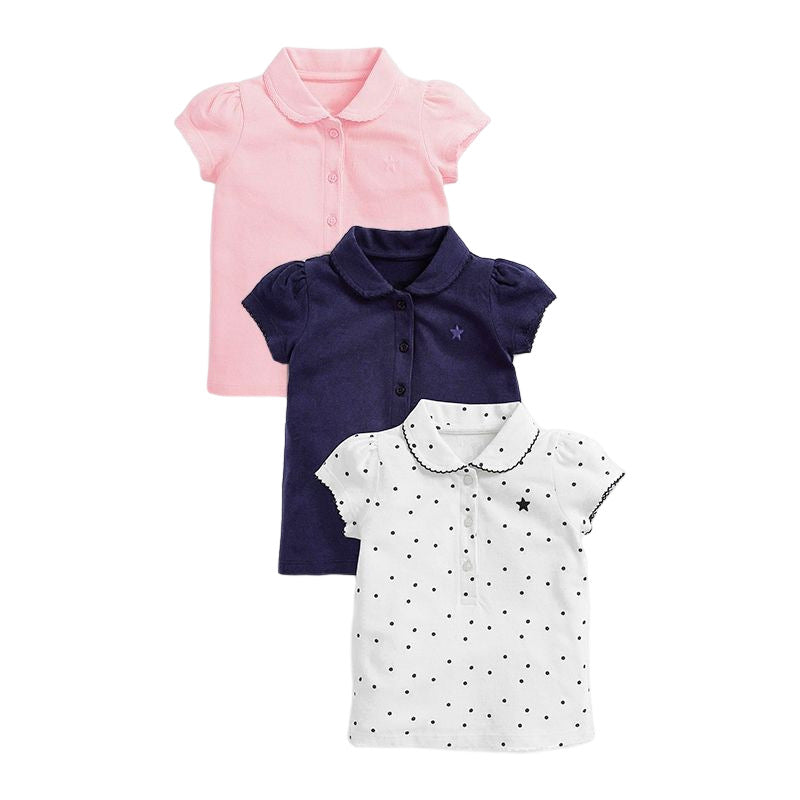 Summer Kids Top With Lapel Collar Pure Cotton Childrens T-Shirt