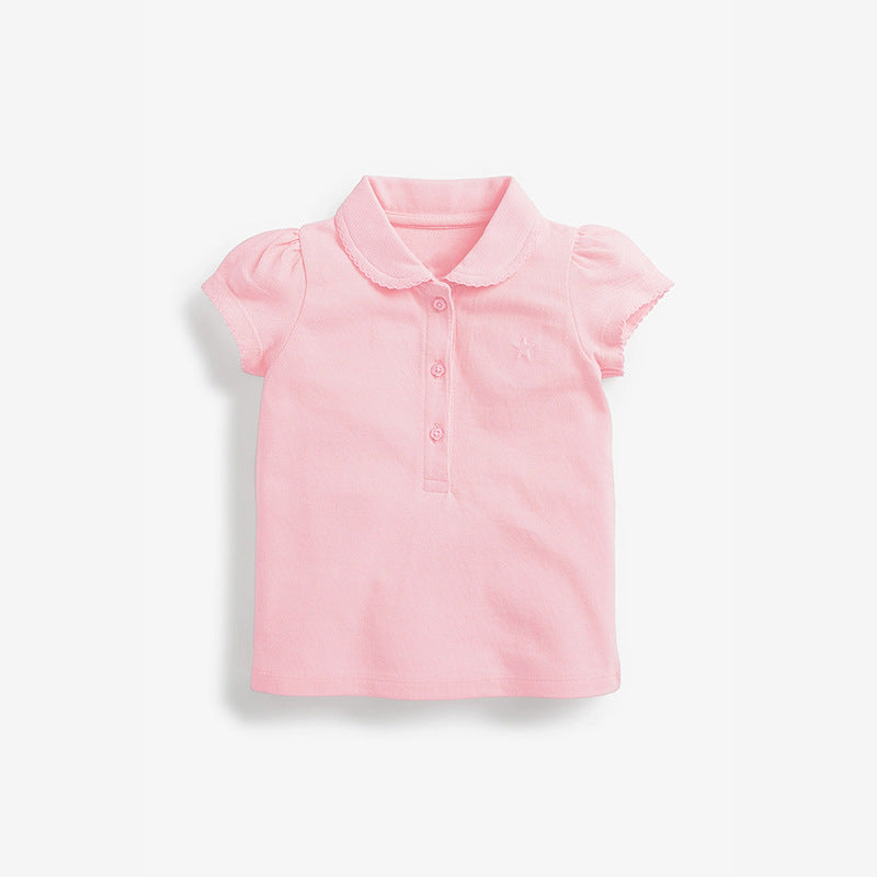 Summer Kids Top With Lapel Collar Pure Cotton Childrens T-Shirt