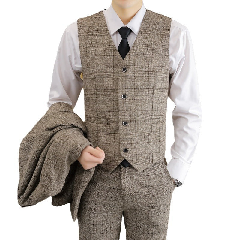 Men's Slim-fit Plaid Men's Three-piece Suit