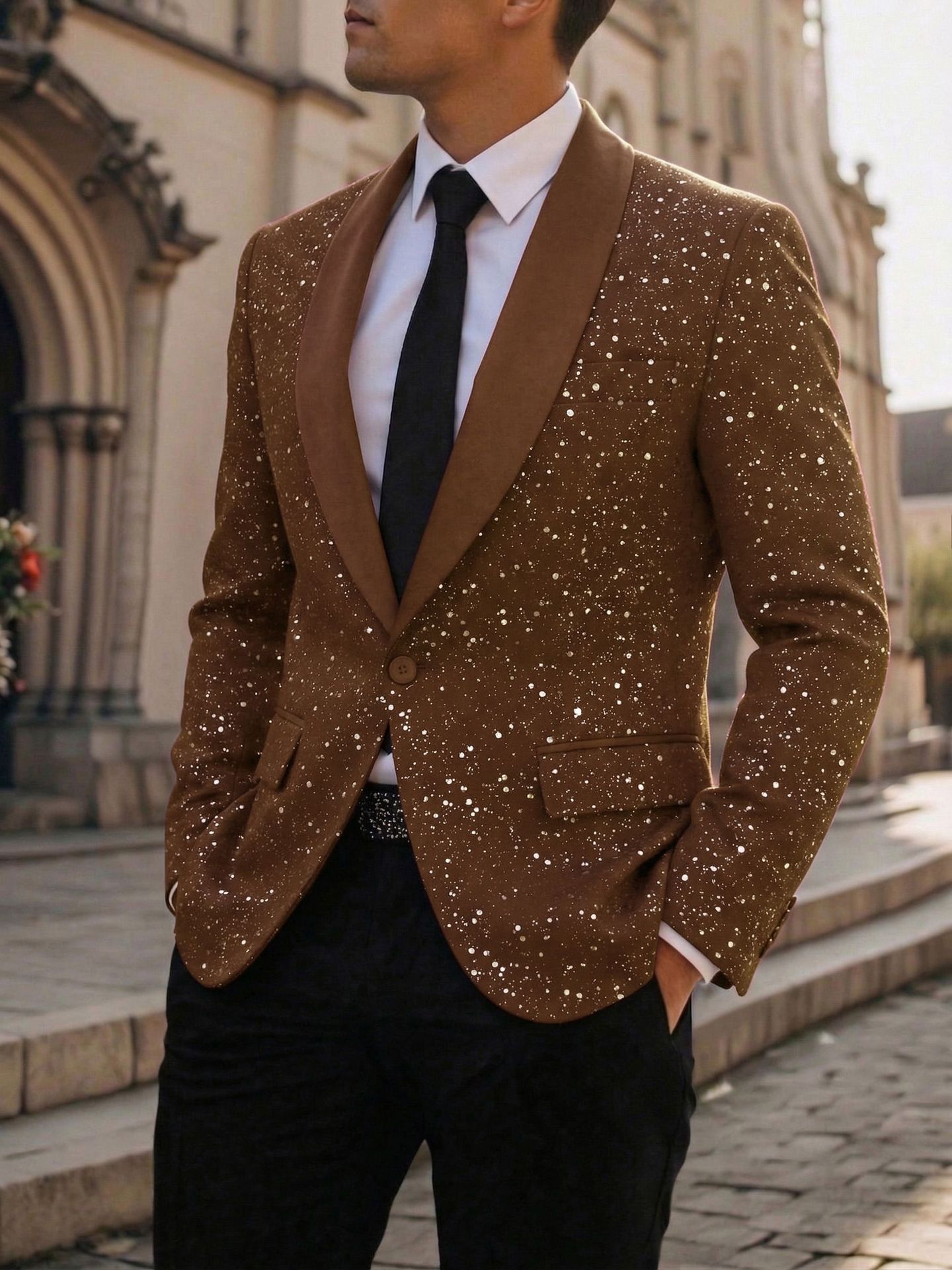 Men's Suit Casual Shiny Banquet Party Outerwear