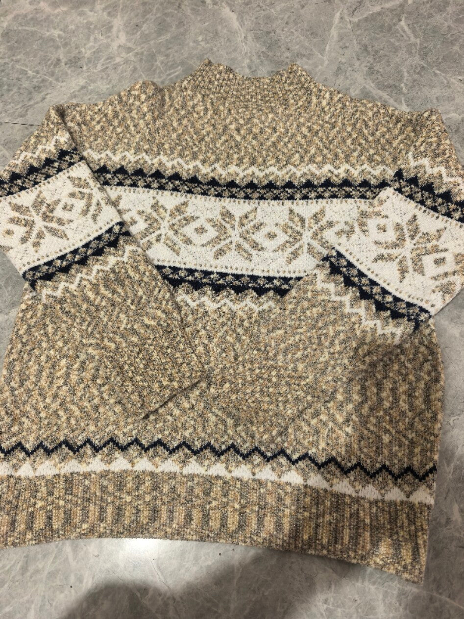 Winter Snowflake Sweater Fashion Half Turtleneck Pullover Knitted Tops Women's Christmas Clothing