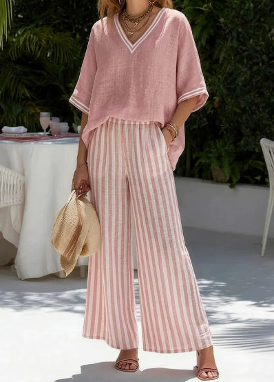 Tunic-style Striped Casual Trousers Womens Outfit