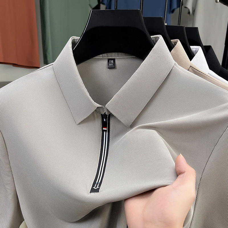 Men's Business-Casual Stretchy Summer Ice-Silk Short-Sleeve Half-Zip Polo Shirt
