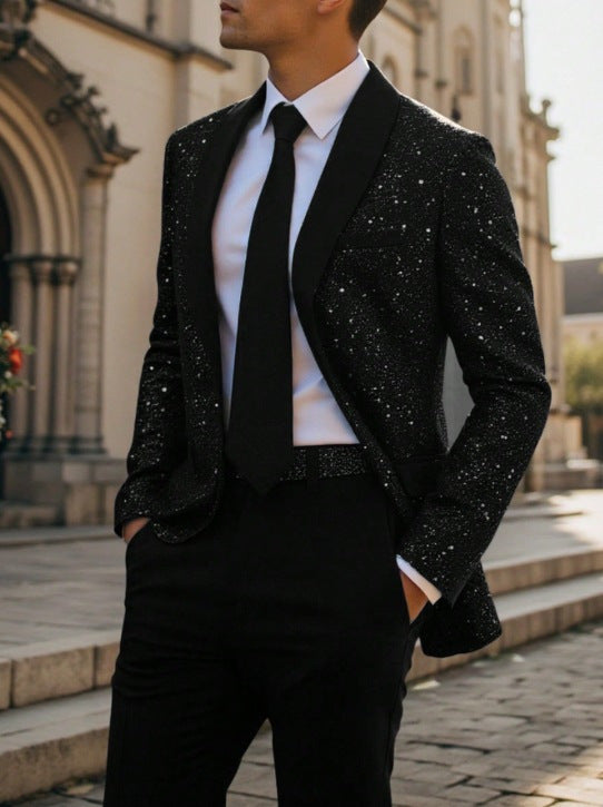 Men's Suit Casual Shiny Banquet Party Outerwear
