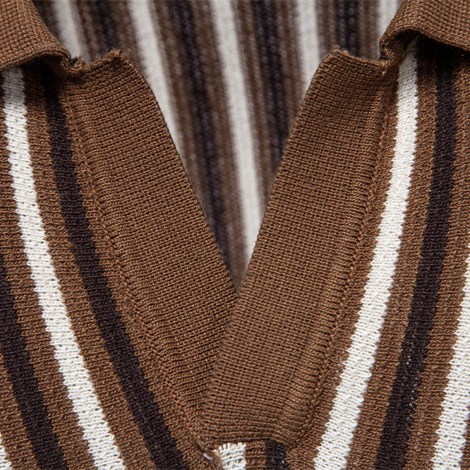 Summer New Lapel Collar Fashionable Striped Short-Sleeve Shirt