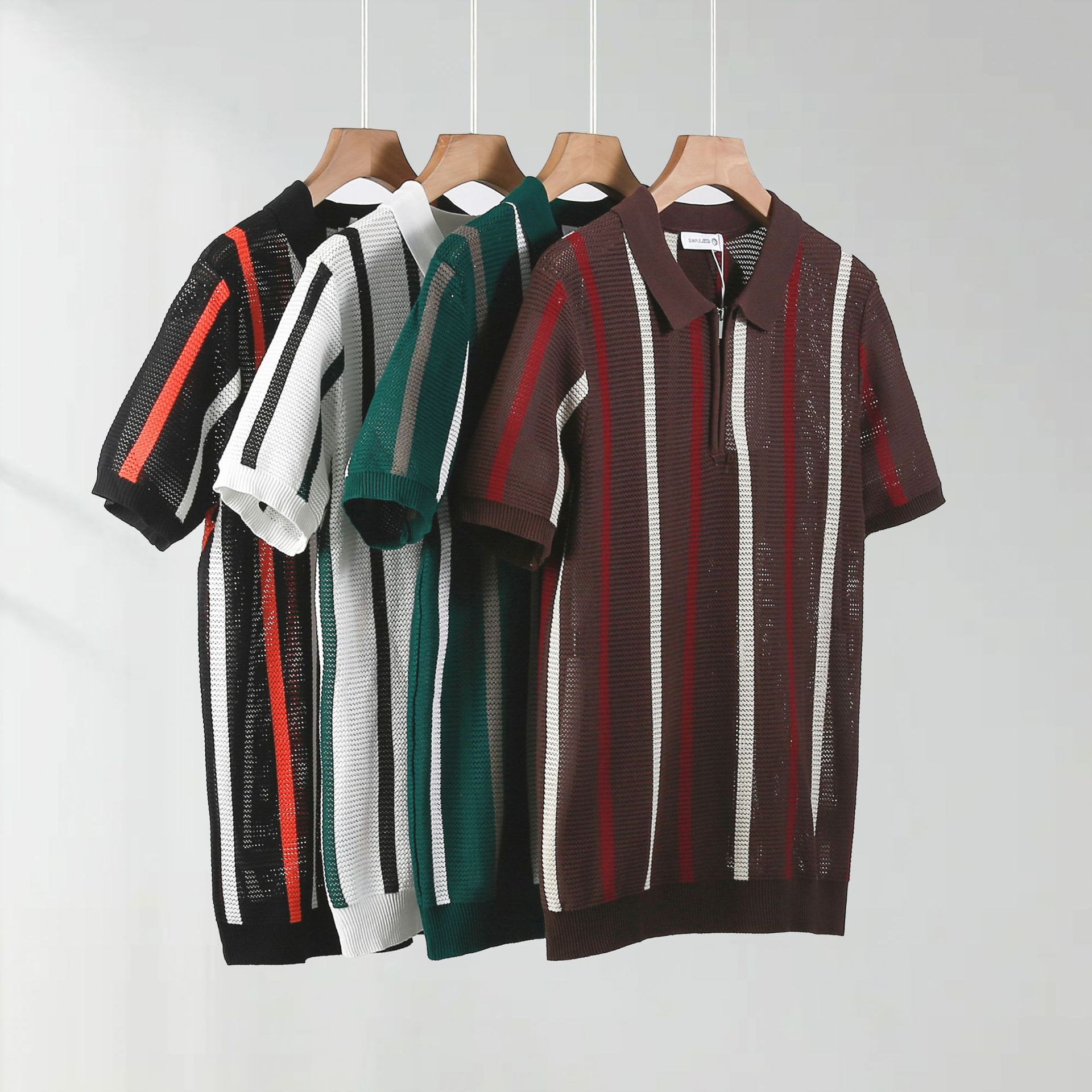 Hollow Mesh Short-sleeved Knitting Polo Shirt
