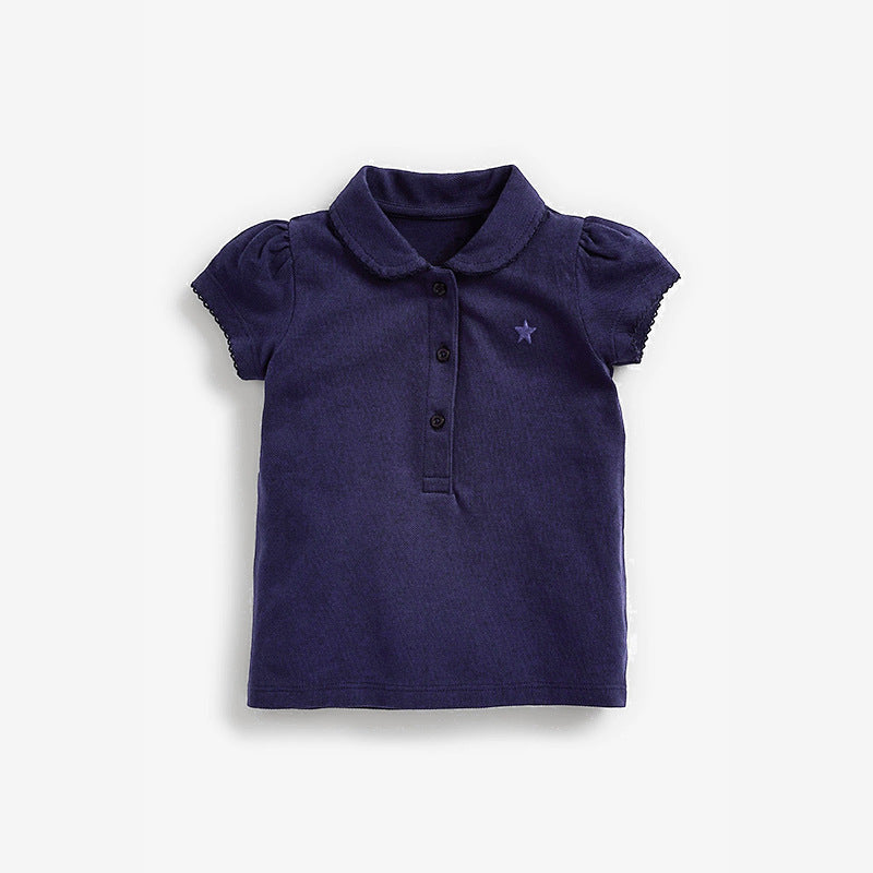 Summer Kids Top With Lapel Collar Pure Cotton Childrens T-Shirt