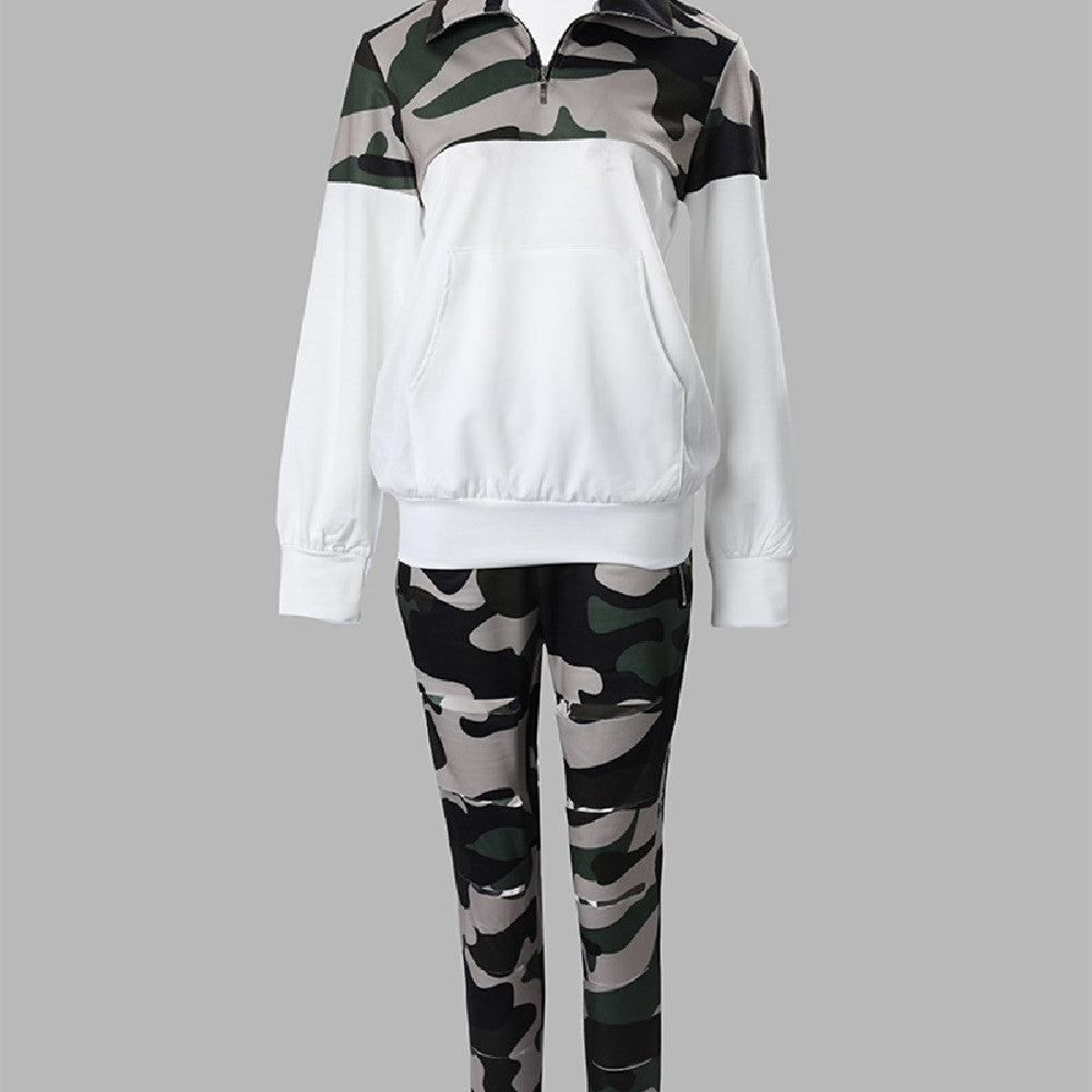Fashion Camo Print Top Suit