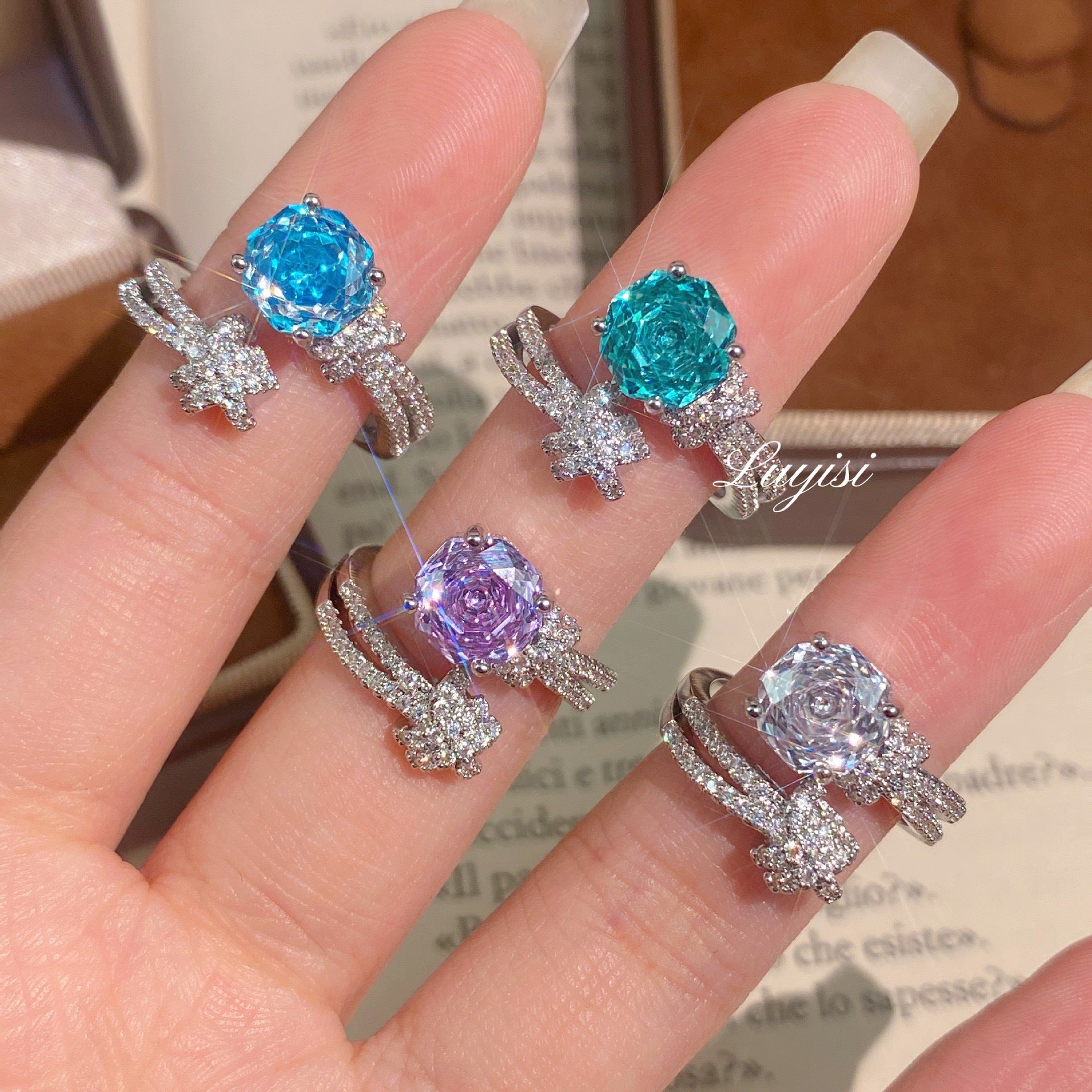 Dopamine Purple Zircon Ring, Trendy Light Luxury Stackable Ring For Women