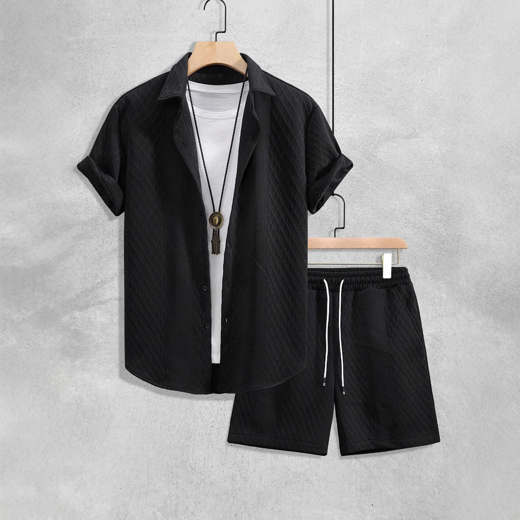 Men's Shirt Casual Loose Short Sleeves Shorts Suit