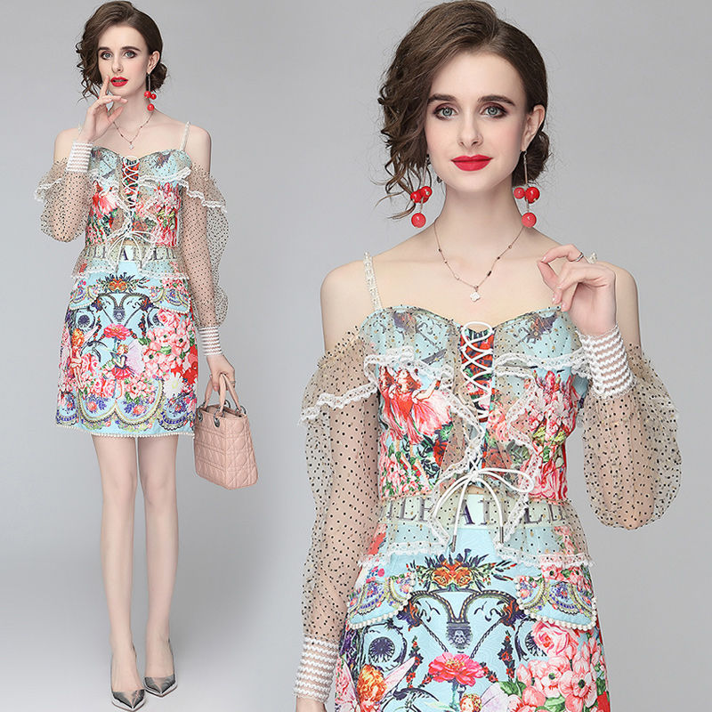 Sweet Two-piece Suit Suspender Strapless Top And Short Skirt