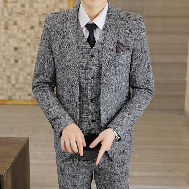 Men's Slim-fit Plaid Men's Three-piece Suit