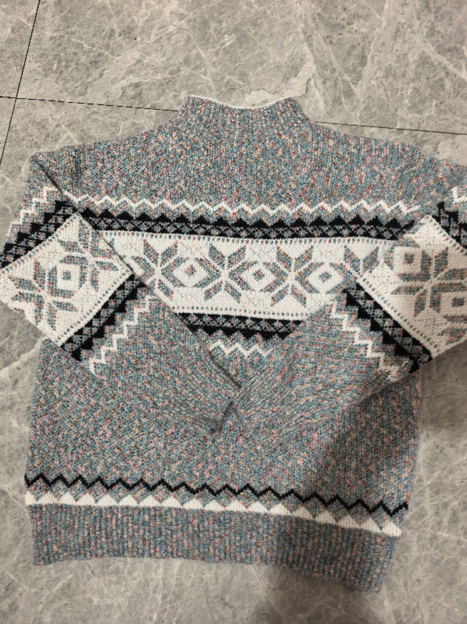 Winter Snowflake Sweater Fashion Half Turtleneck Pullover Knitted Tops Women's Christmas Clothing