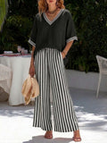 Tunic-style Striped Casual Trousers Womens Outfit