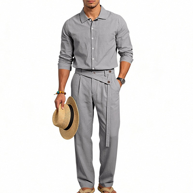 Turn-down Collar Shirt And Long-sleeve Pants Set