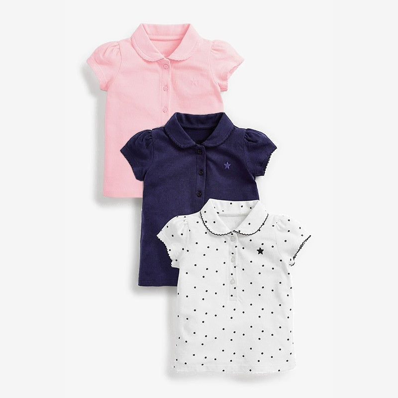 Summer Kids Top With Lapel Collar Pure Cotton Childrens T-Shirt
