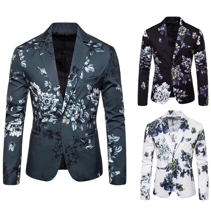 Men's Business Slim-Fit Fashionable Printed Lapel Suit Jacket