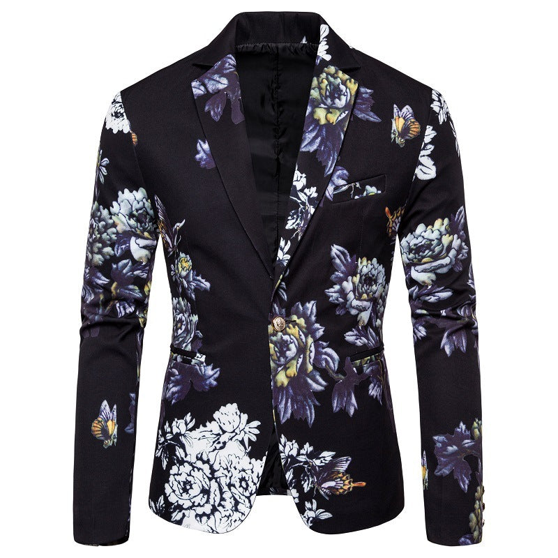 Men's Business Slim-Fit Fashionable Printed Lapel Suit Jacket