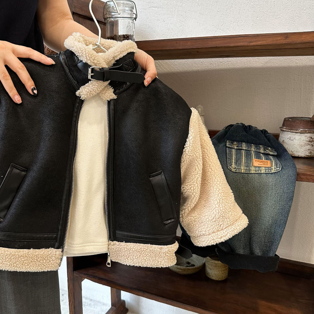Kids' Overcoat Stitching Fur Stand Collar Short Jacket