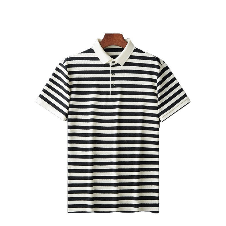 Lapel Jacquard Stripes Breathable Sweat Absorbing Business Casual Men's Clothing