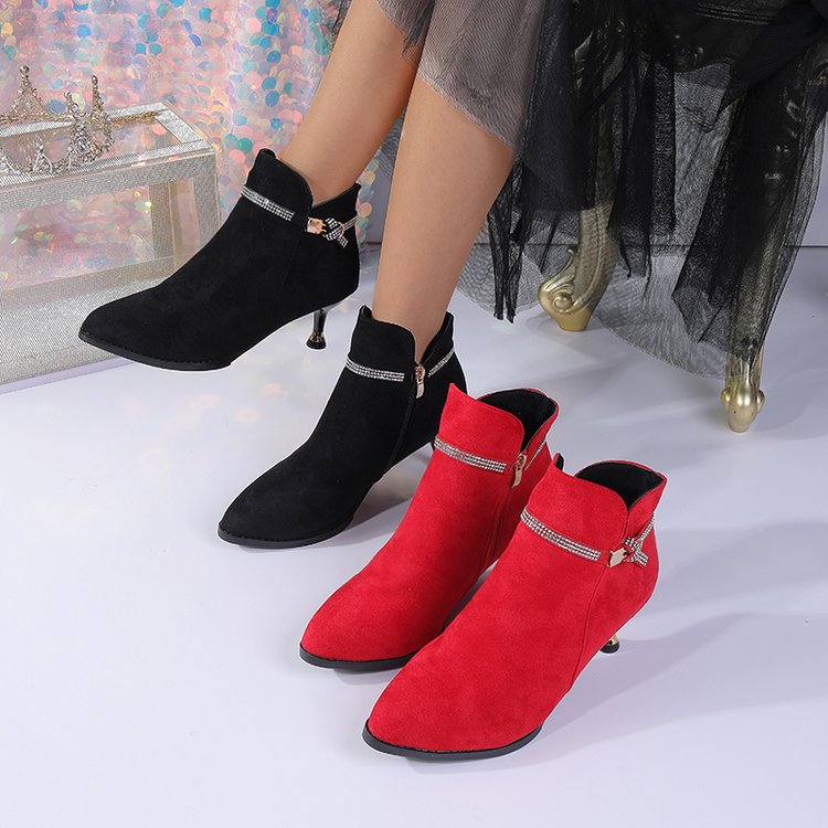 Fleece-lined Womens Shoes, Pointed-toe Stiletto Booties Short Shaft