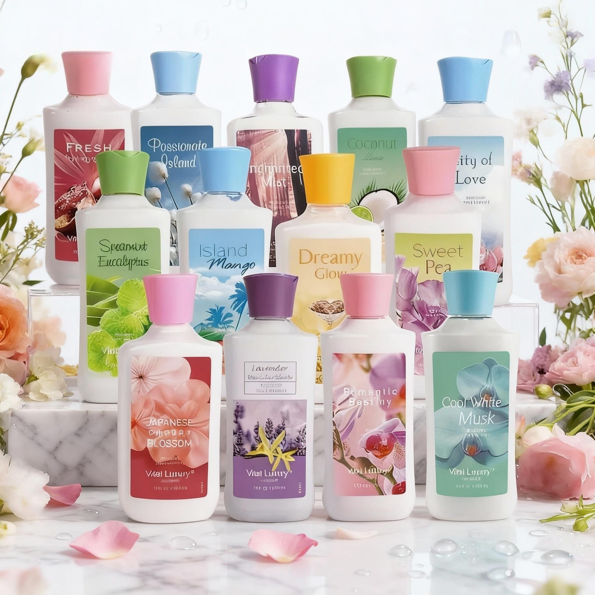 12-Fragrance Body Lotion, 10 Oz Per Bottle, Moisturizing And Fragrant Body Lotion, 12-hour Long-lasting Hydration, Contains Aloe Vera And Vitamin E, Floral,fruity,tropical Scents, Perfect For Winter C